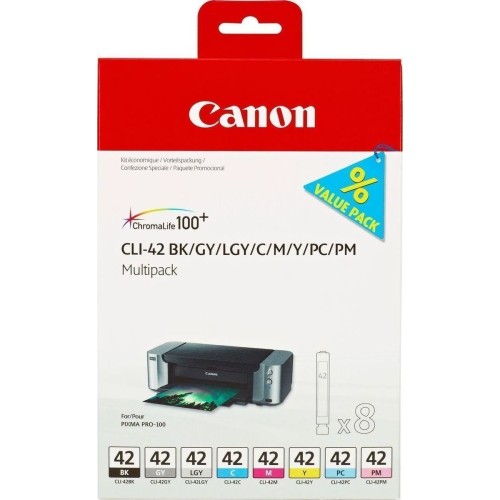 Canon CLI-42 Γνήσιο Πακέτο 8 Μελανιών Εκτυπωτή InkJet Photo Κυανό / Photo Ματζέντα / Ανοιχτό Γκρι / Γκρι / Κίτρινο / Κυανό / Ματζέντα / Μαύρο (6384B010)
