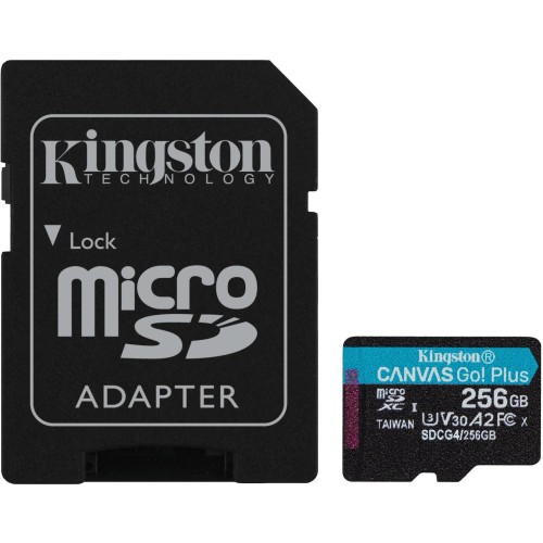 Kingston Canvas Go Plus microSDXC 256GB U3 V30 A2 UHS-I 200MB/s με αντάπτορα