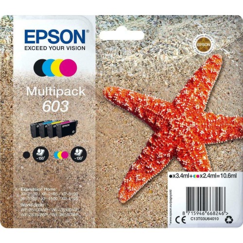 Epson 603 Γνήσιο Πακέτο 4 Μελανιών Εκτυπωτή InkJet Κίτρινο / Κυανό / Ματζέντα / Μαύρο (C13T03U64010)