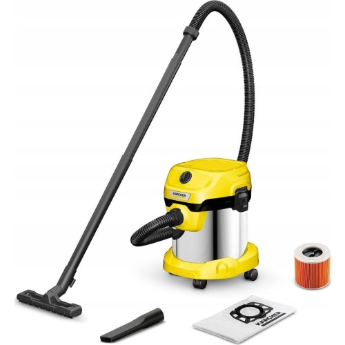 Karcher WD 2 Plus S V-15/4/18/C Σκούπα Υγρών / Στερεών με Ανοξείδωτο Κάδο 15lt