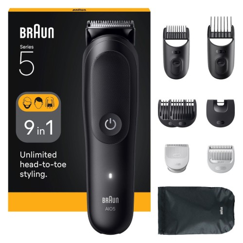 Braun All-in-one Series 5 Σετ Επαναφορτιζόμενης Κουρευτικής Μηχανής Μαύρο AIO5540